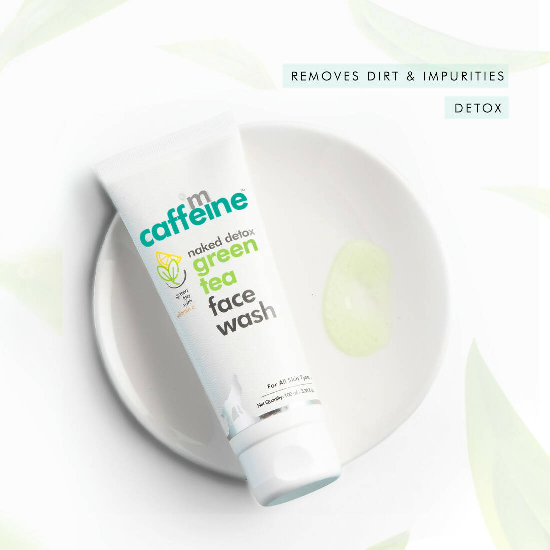 mCaffeine Green Tea Face Wash with Vitamin C & Hyaluronic Acid | Grocsy