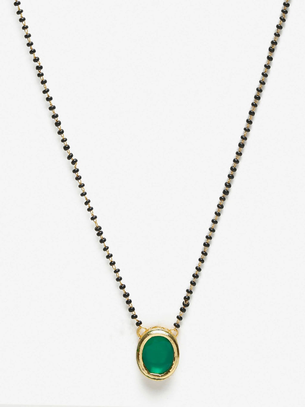 Gold-Polished Black Beaded Green Kundan Studded Handcrafted Mangalsutra - Ruby Raang | Grocsy