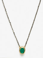 Gold-Polished Black Beaded Green Kundan Studded Handcrafted Mangalsutra - Ruby Raang | Grocsy