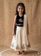 Teeya Creation New Latest Kids Off-White Silk Lehenga With Black Velvet Choli & Deer Embroidery Motif-Black | Grocsy