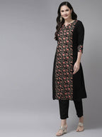 Yufta Women Black Ethnic Motifs Printed Paneled Kurta with Trouser | Grocsy