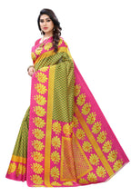 Vamika pink & green Printed Art Silk Saree | Grocsy
