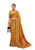Joban Fashion Faux Chiffon Light Weight SareeMusturd Colored With Zari Border Saree | Grocsy
