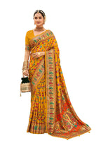 Joban Fashion Faux Chiffon Light Weight SareeMusturd Colored With Zari Border Saree | Grocsy