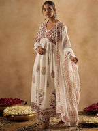 Indo Era Women Floral Printed Empire Pure Cotton Kurta with Trousers & With Dupatta | Grocsy