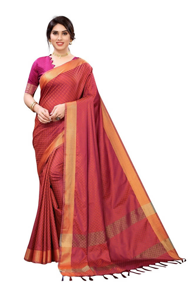 Vamika Banarasi Jacquard Weaving Orange Saree | Grocsy