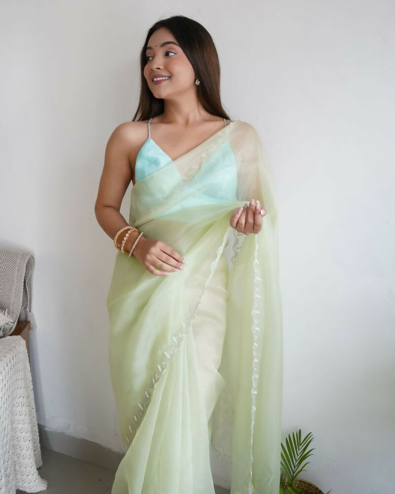 Vamsee Sheetal Green Organza Saree | Grocsy