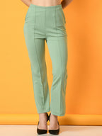Myshka Women's Green Solid Coat With Trousers | Grocsy