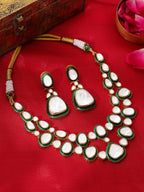 Ruby Raang Gold Polished Kundan Work Green Meenakari Kundan Layered Necklace With Earrings | Grocsy