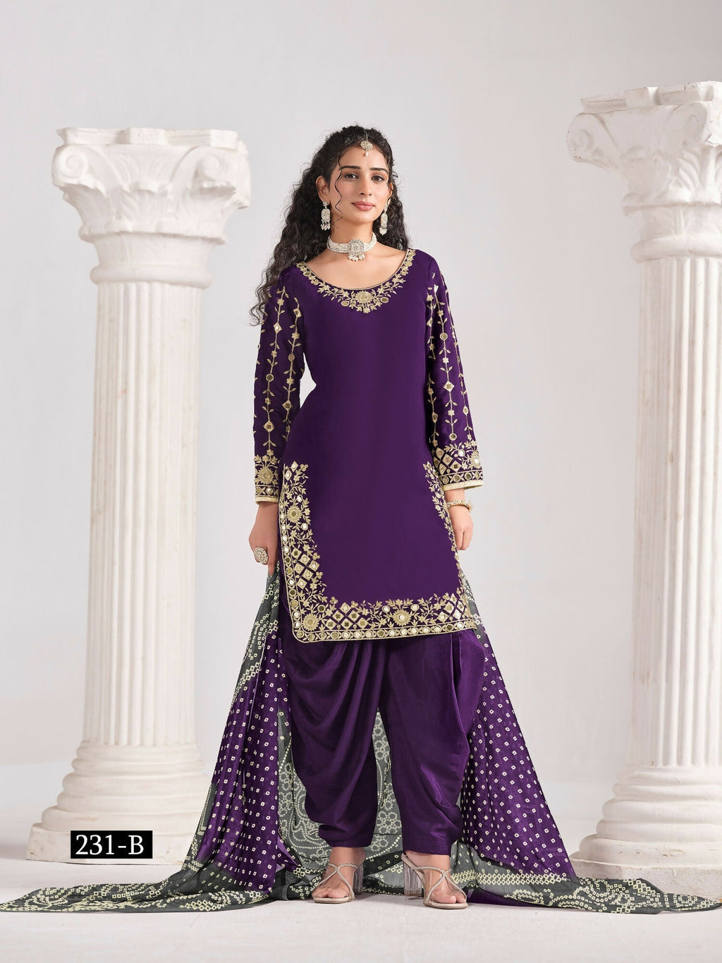 Anaita Purple Roman Silk Stitched Suit with Embroidery & Real Mirror Work | Grocsy