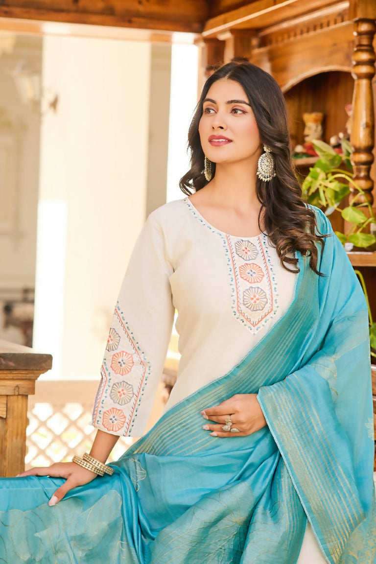 Festive Wear Ethnic White vetigun Stitched Suit With Dupatta - Nisha | Grocsy