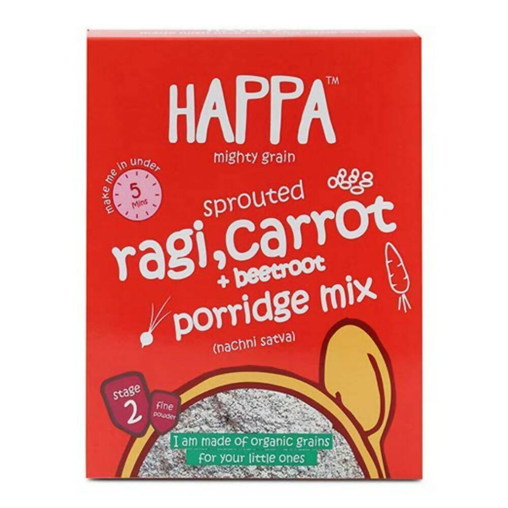 Happa Organic Baby Food Sprouted Ragi, Carrot and Beetroot Porridge Mix-Stage 2 | Grocsy