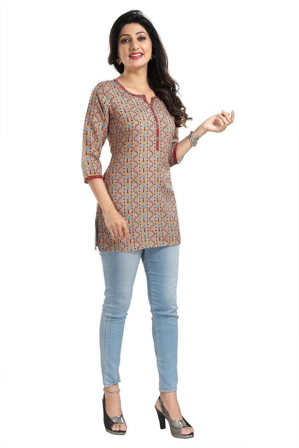 Snehal Creations Magical Mustard Rayon Short Kurti Tunic Top | Grocsy