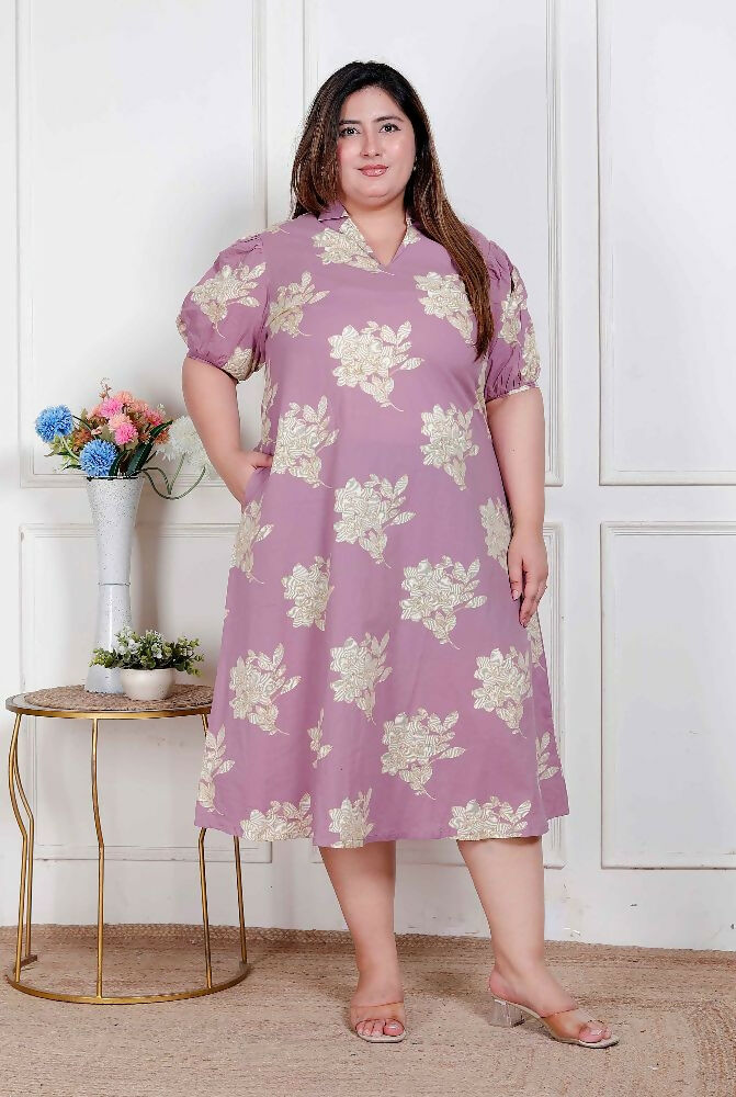 Miravan Plus Size Womens Lavender Floral Printed A-Line Maxi Dress | Grocsy