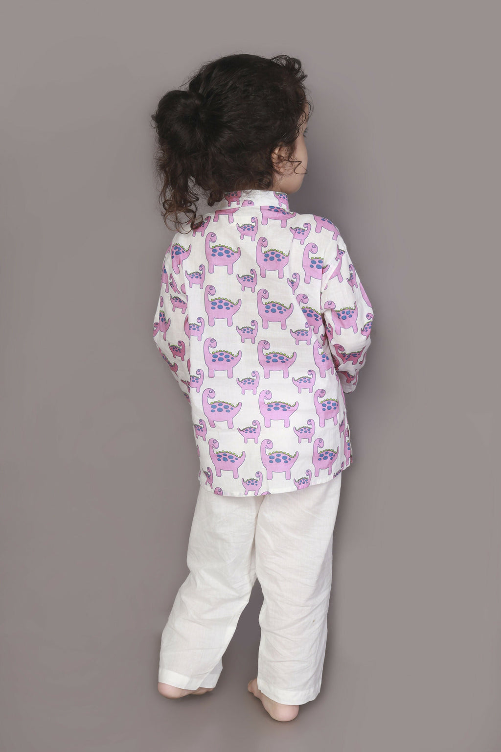 Breathables Kids Boys & Girls Cotton Night Suit – Purple Dinosaur Print Kurta & Pyjama Co-Ord Set | Grocsy
