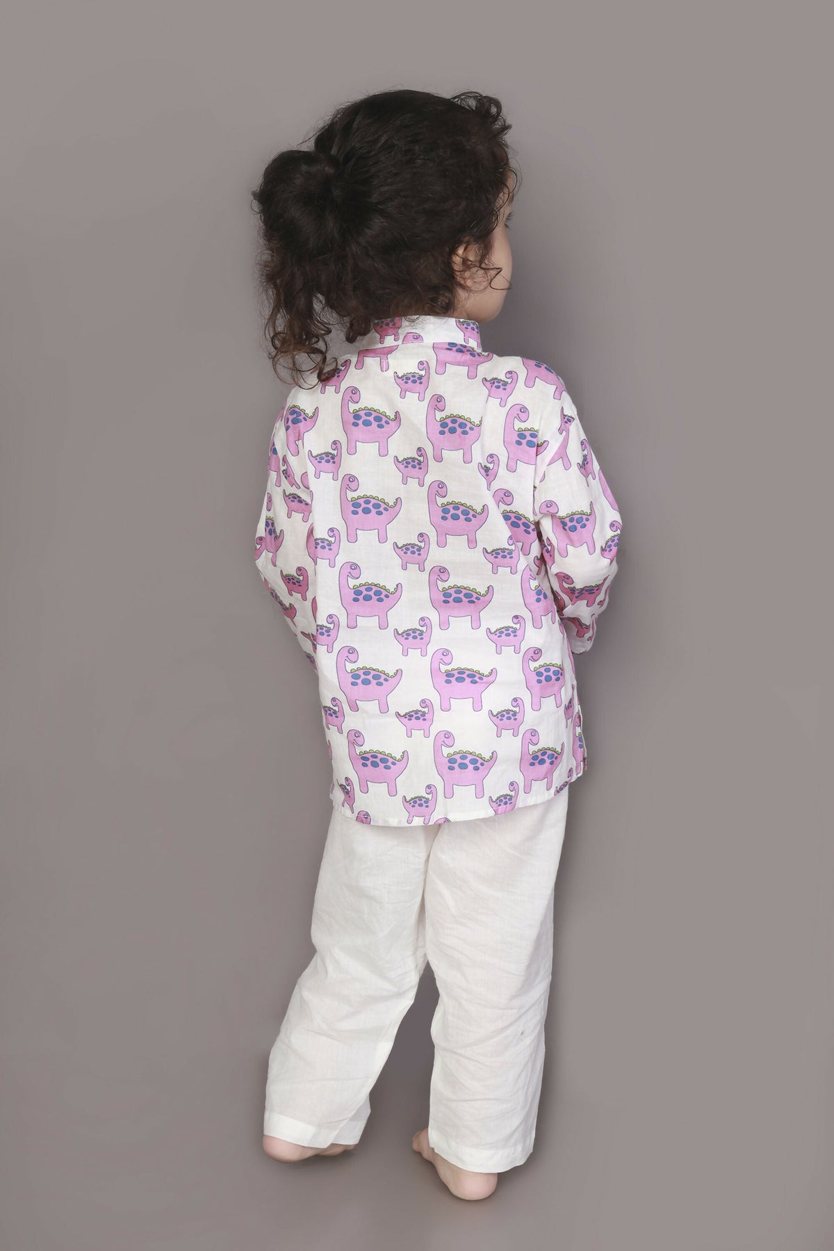 Breathables Kids Boys & Girls Cotton Night Suit – Purple Dinosaur Print Kurta & Pyjama Co-Ord Set | Grocsy