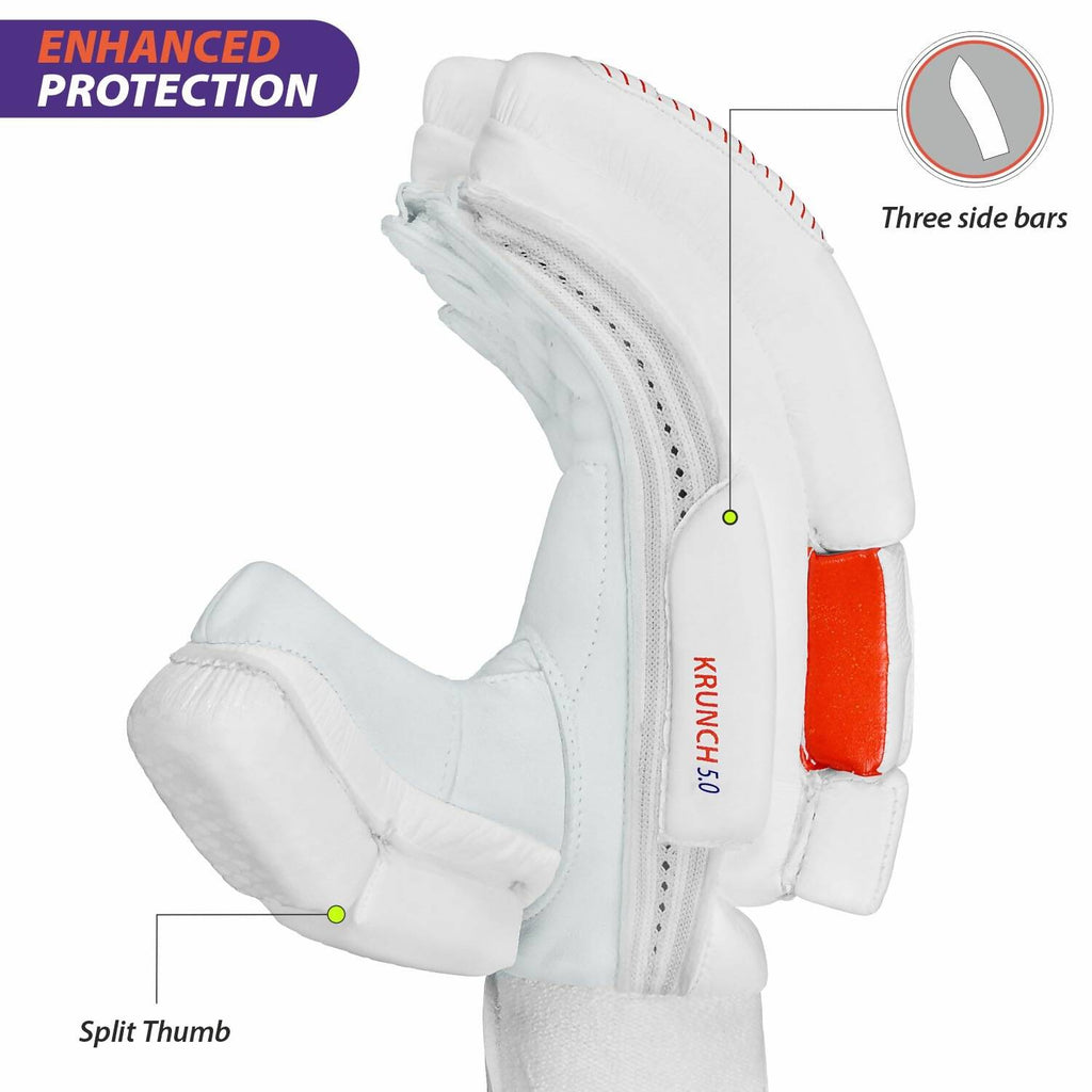 DSC Krunch 7.0 Men's Leather Right Hand Cricket Batting Gloves - Size Small (White Orange) | Grocsy