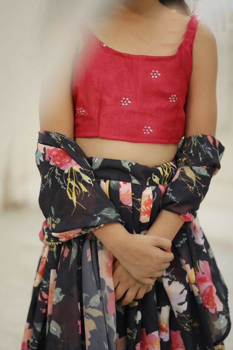 Aayaa Designer Embroidery Thread With Sequance Work Kids Lehenga Choli - Multi Color | Grocsy
