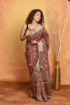 Very Much Indian Modal Silk Ajrakh Handblock Printed Natural Dyes With Designer Border Saree - Red | Grocsy