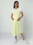 Manet Half Sleeves Solid Maternity Dress With Concealed Zipper Nursing Access - Yellow | Grocsy