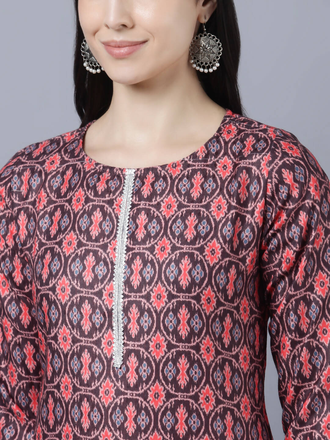 Myshka Women Burgundy Pink Ethnic Motifs Printed Kurta | Grocsy