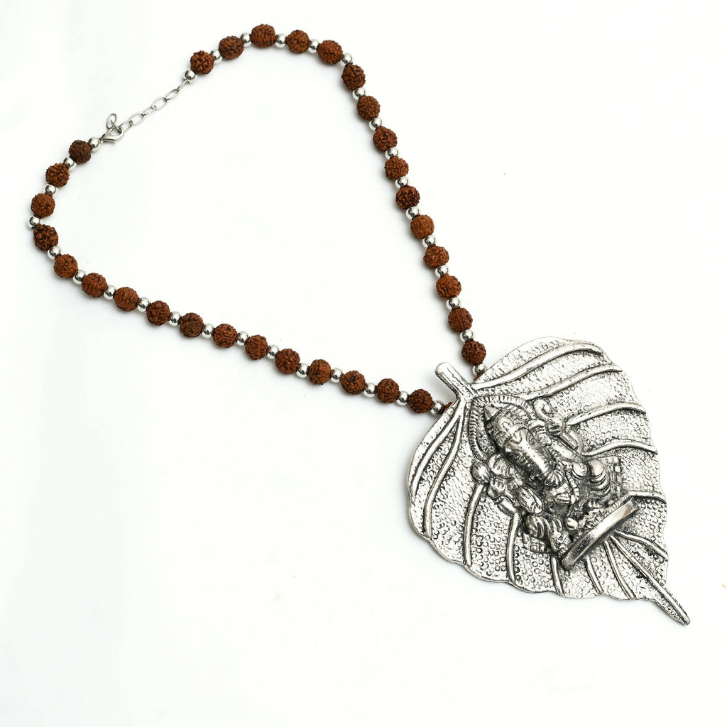 Mominos Fashion Johar Kamal Oxidised Silver-Plated Brass Finish Ganesha Long Necklace For Women | Grocsy