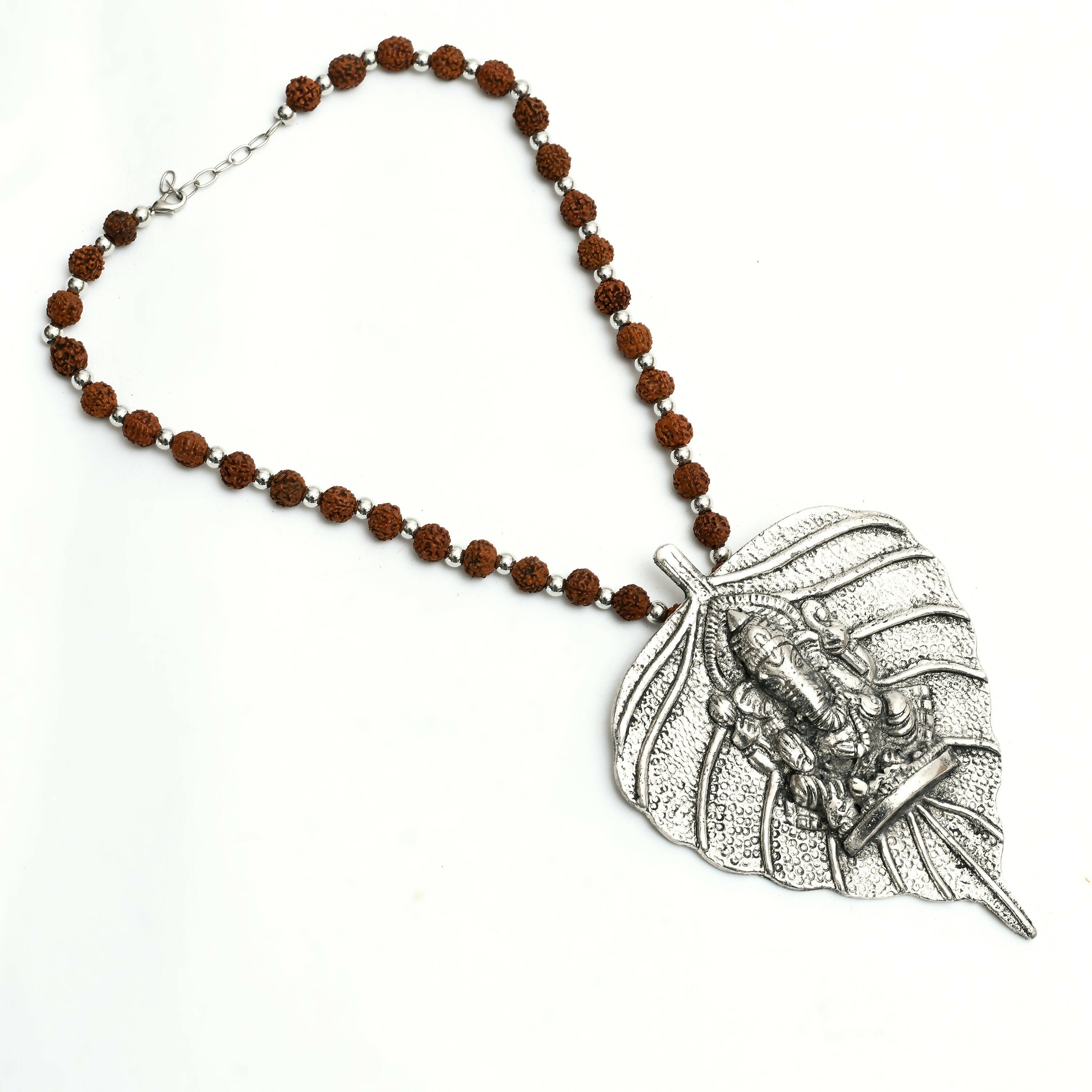 Mominos Fashion Johar Kamal Oxidised Silver-Plated Brass Finish Ganesha Long Necklace For Women | Grocsy