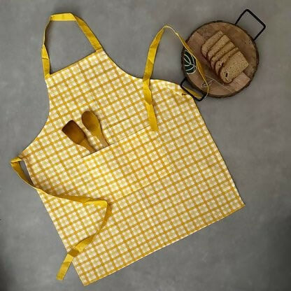 Oak & Lily 100% Cotton Kitchen Apron-Yellow | Grocsy