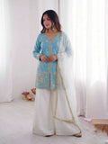 Teeya Creation Blue And White Color Fendy Silk Embroidery Work Wedding Wear Salwar Suit | Grocsy