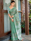 Shree Shyam Fashion Linen Sea Green Saree | Grocsy