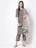 Myshka Grey Color cotton Printed Kurta With Palazzo Dupatta Set | Grocsy
