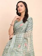 Shree Shyam Fashion Linen Cotton Light Green Saree | Grocsy
