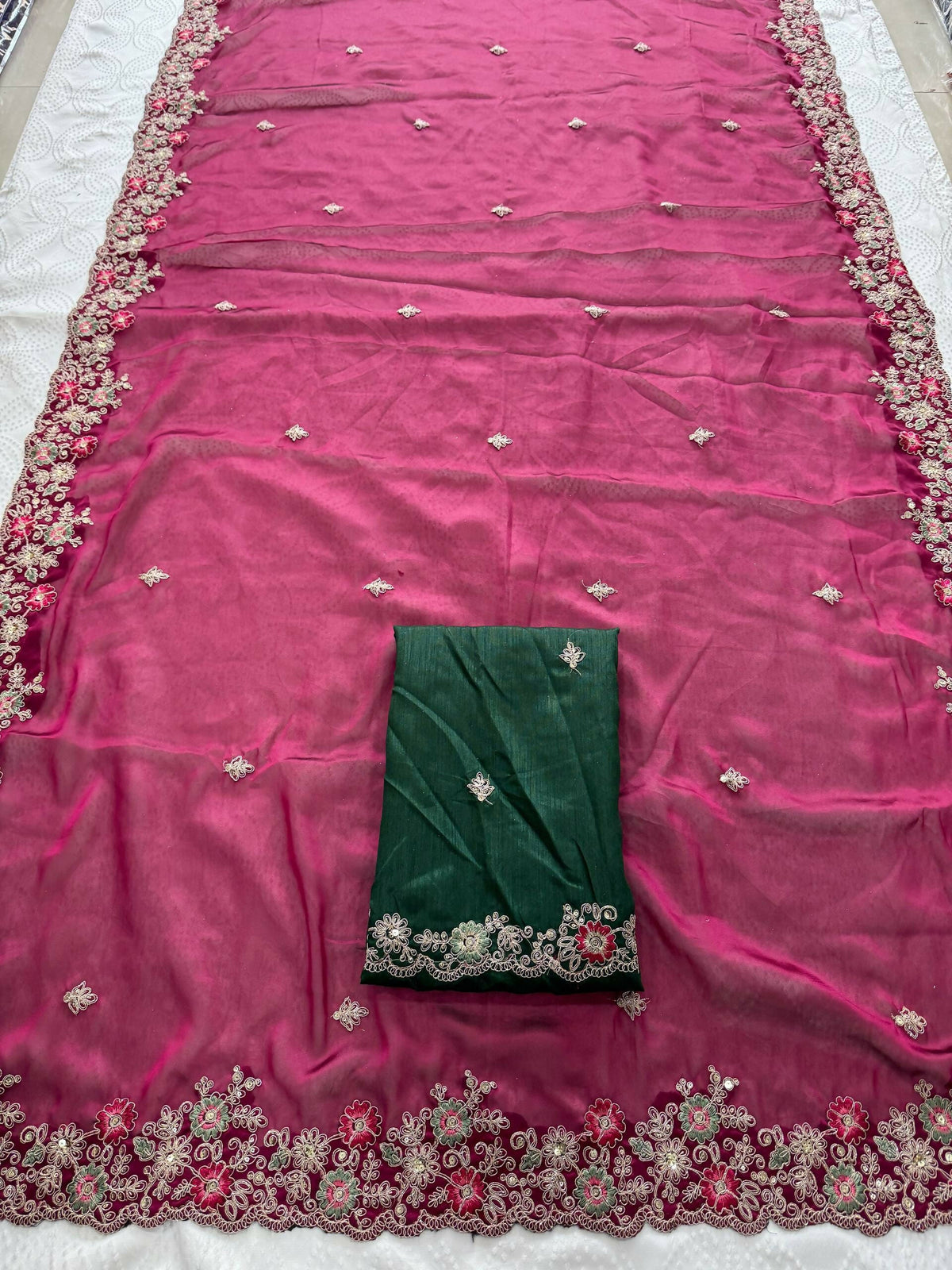 Teeya Creation New Trendy Stylish Party Wear Silk Saree-Pink | Grocsy