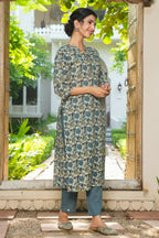 Aramya Straight Soft Cotton Floral Print Women's Kurta Set - Grey | Grocsy