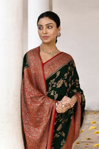 Joban Fashion Green Crepe Chiffon Pure Handloom Banarasi Silk Saree | Grocsy