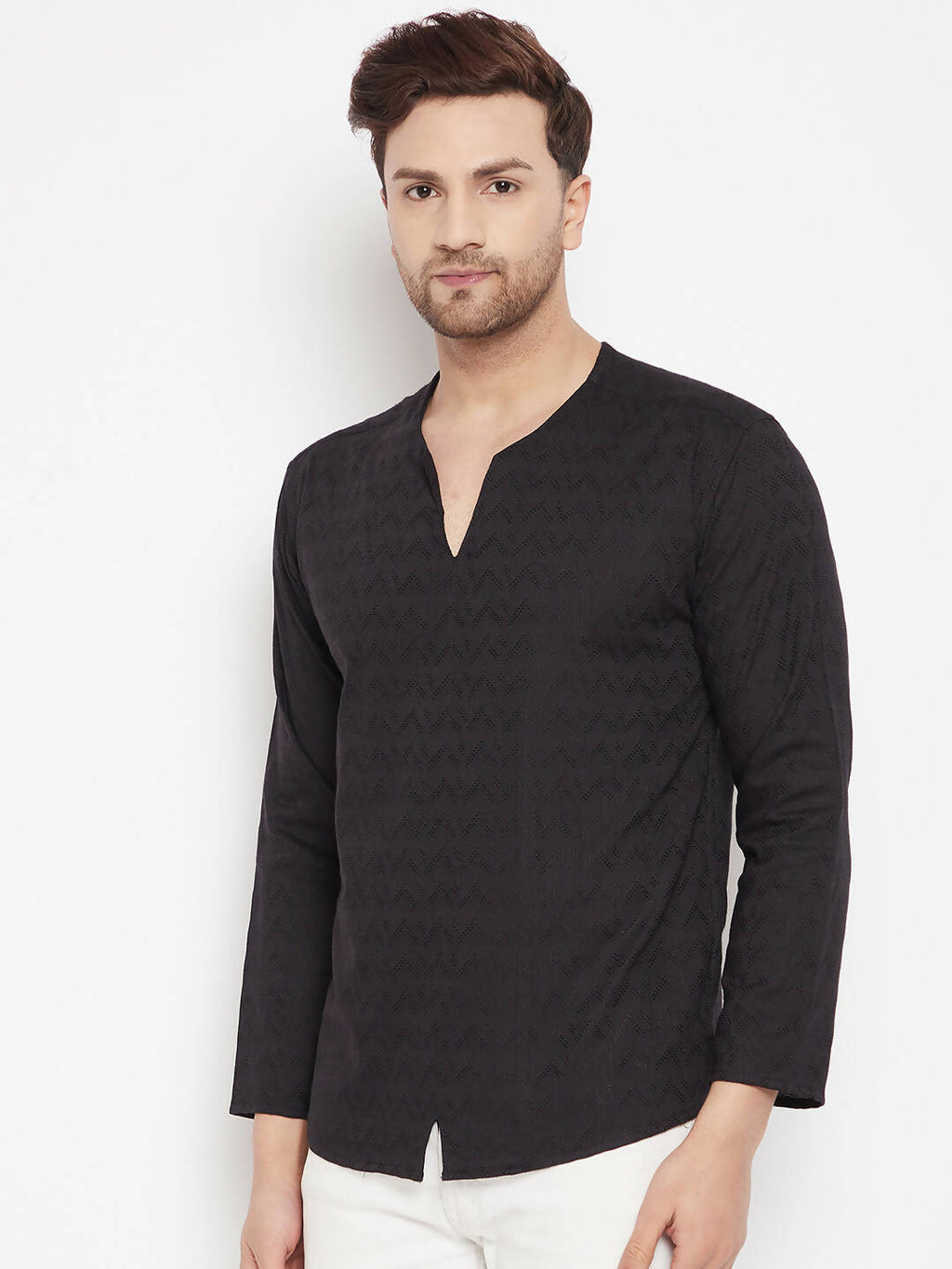 Even Apparels Black Viscose Men's Kurta With Slit Neckline | Grocsy
