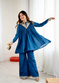 Teeya Creation Blue Heavy Chinnon Silk Embroidery Work Plazo pair | Grocsy