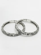 NVR Women's Set of 2 Silver-Toned German Silver Floral Oxidised Kada Bangle