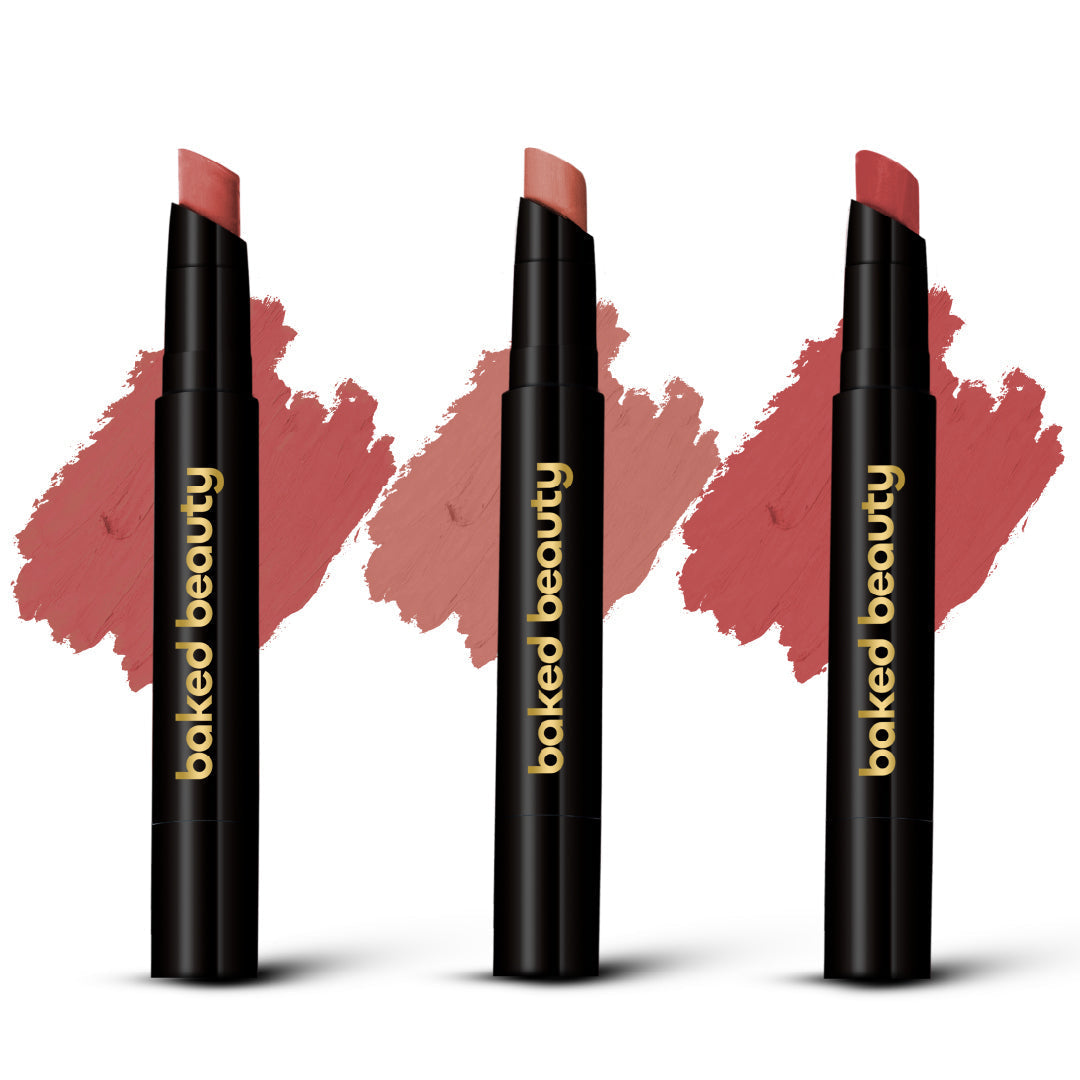 Baked Beauty My Crayon Mocha Talk Super Matte Lip Cream Lipsticks (Set of 3) | Grocsy