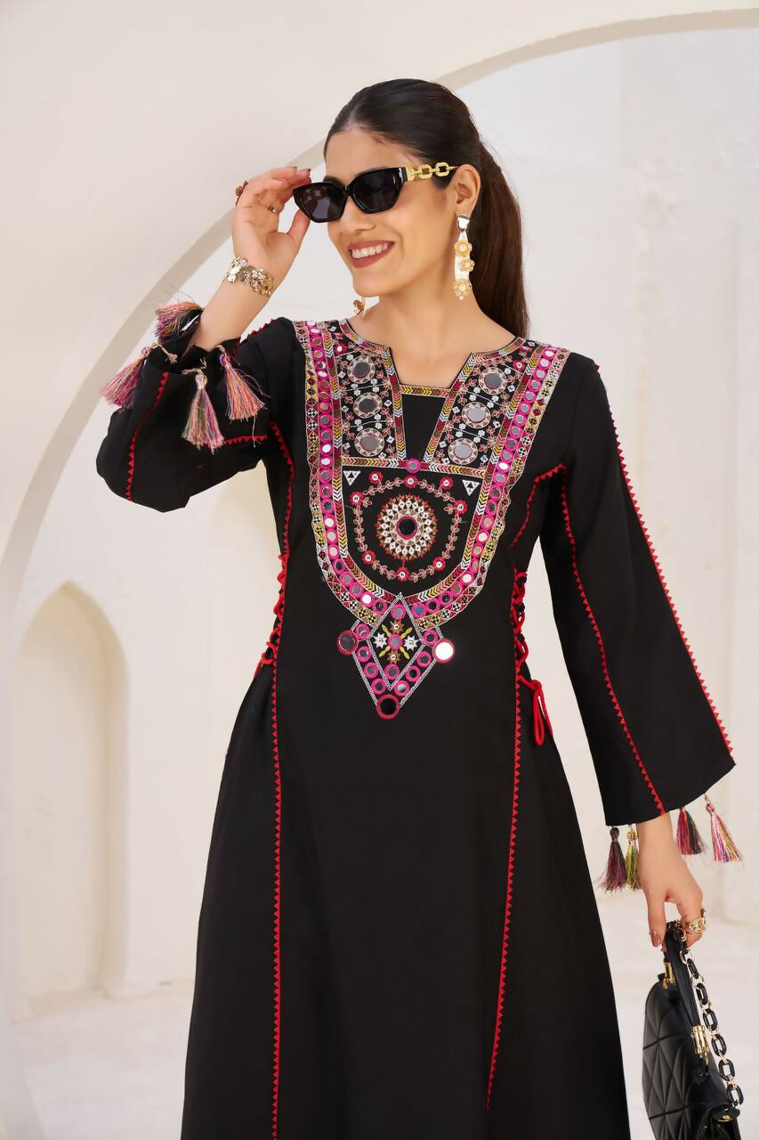 The52 Women's Gorgeous Rayon Fabric Thread Work Straight Kurta Palazzo Set | Grocsy