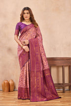 Divine International Trading Co Light Pink Soft Silk Blend Banarasi Jacuard Work Designer Party Wear Saree With Unstitched Blouse Piece | Grocsy