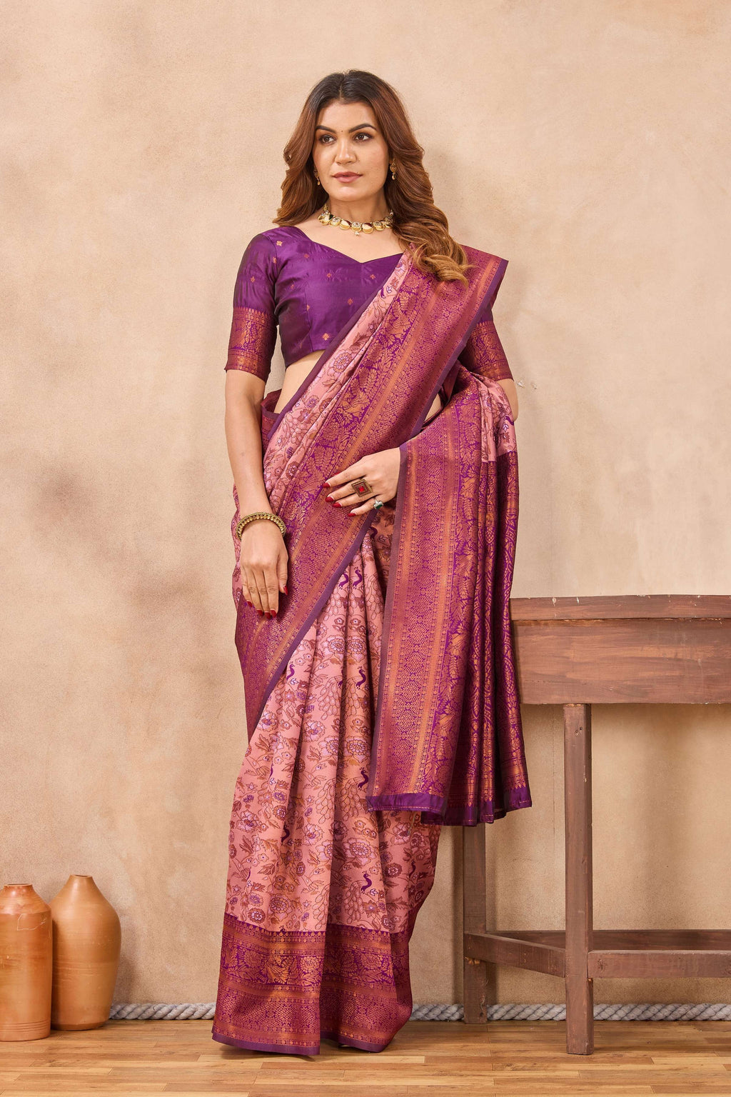 Divine International Trading Co Light Pink Soft Silk Blend Banarasi Jacuard Work Designer Party Wear Saree With Unstitched Blouse Piece | Grocsy