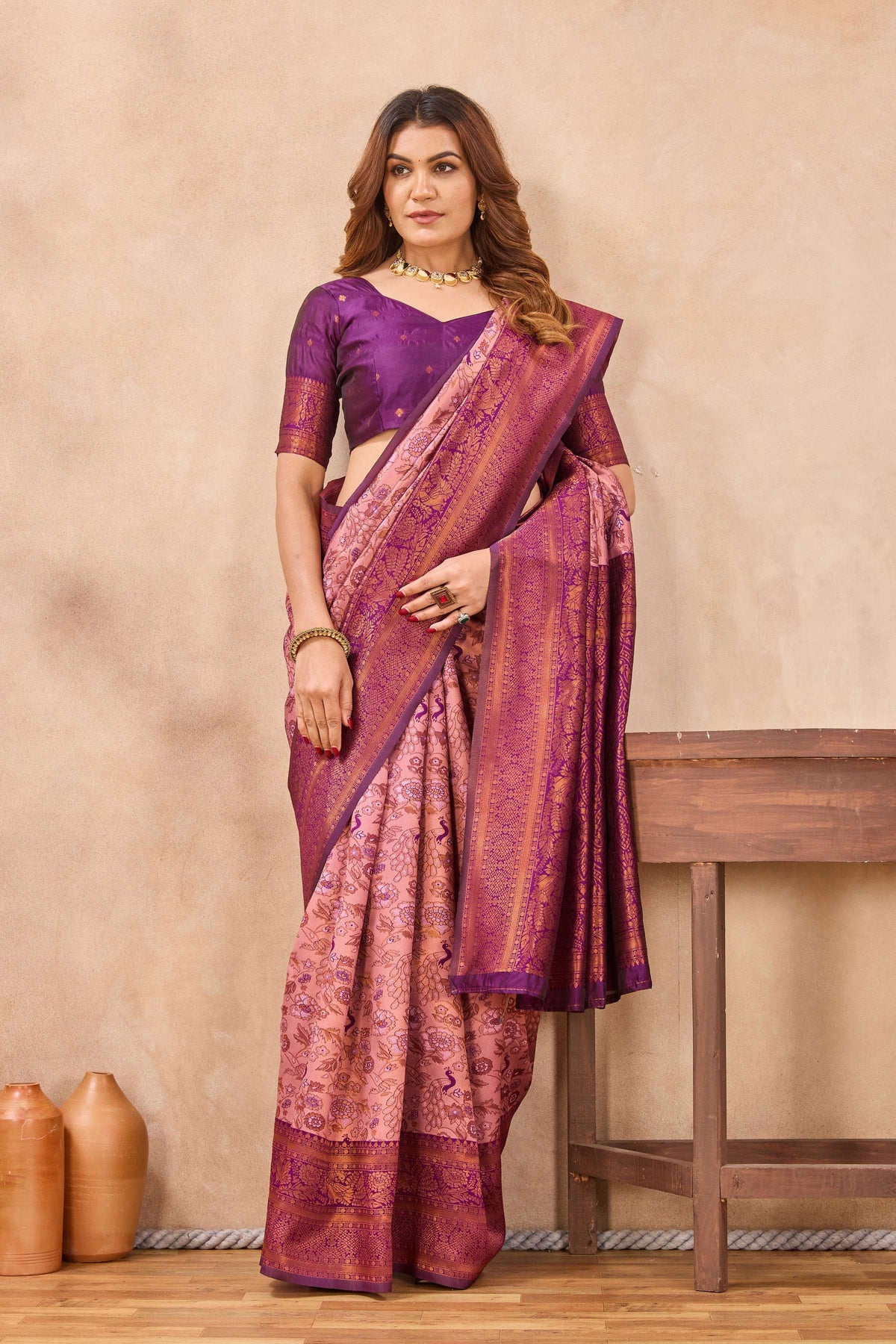 Divine International Trading Co Light Pink Soft Silk Blend Banarasi Jacuard Work Designer Party Wear Saree With Unstitched Blouse Piece | Grocsy