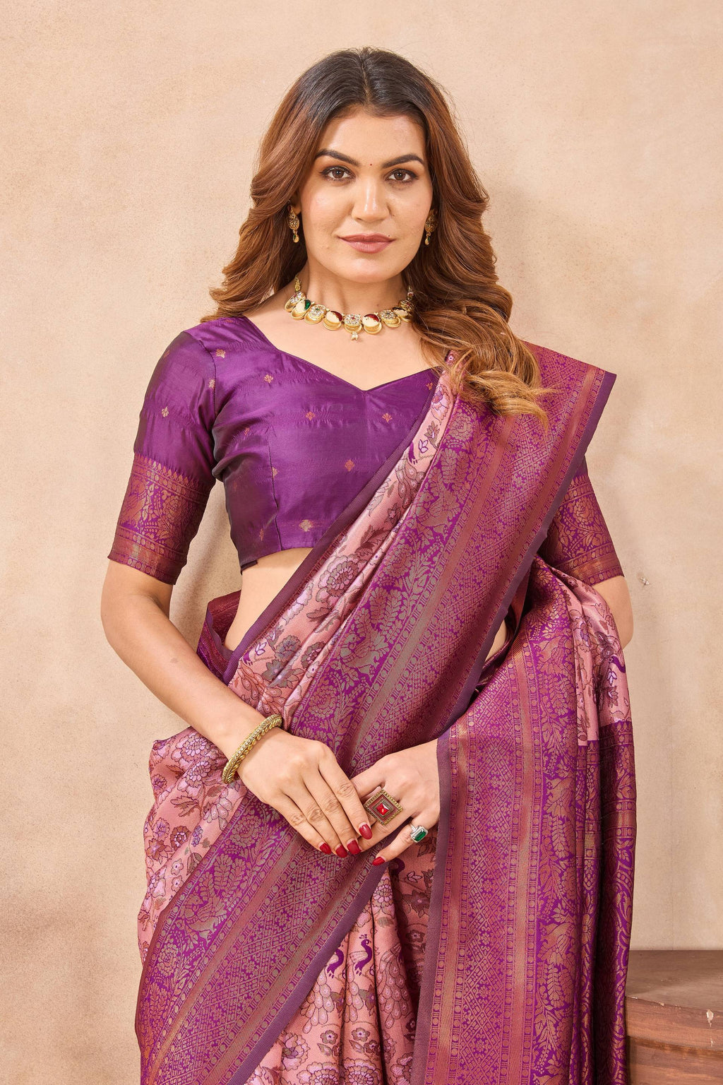 Divine International Trading Co Light Pink Soft Silk Blend Banarasi Jacuard Work Designer Party Wear Saree With Unstitched Blouse Piece | Grocsy