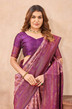 Divine International Trading Co Light Pink Soft Silk Blend Banarasi Jacuard Work Designer Party Wear Saree With Unstitched Blouse Piece | Grocsy