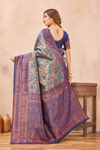 Divine International Trading Co Turquoise Blue Soft Silk Blend Banarasi Jacuard Work Designer Party Wear Saree With Unstitched Blouse Piece | Grocsy