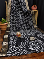 Anaita Black Pure Bandhej Silk Saree With Zari Weaving Work | Grocsy