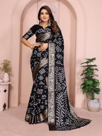 Anaita Black Pure Bandhej Silk Saree With Zari Weaving Work | Grocsy