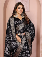 Anaita Black Pure Bandhej Silk Saree With Zari Weaving Work | Grocsy