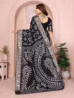 Anaita Black Pure Bandhej Silk Saree With Zari Weaving Work | Grocsy